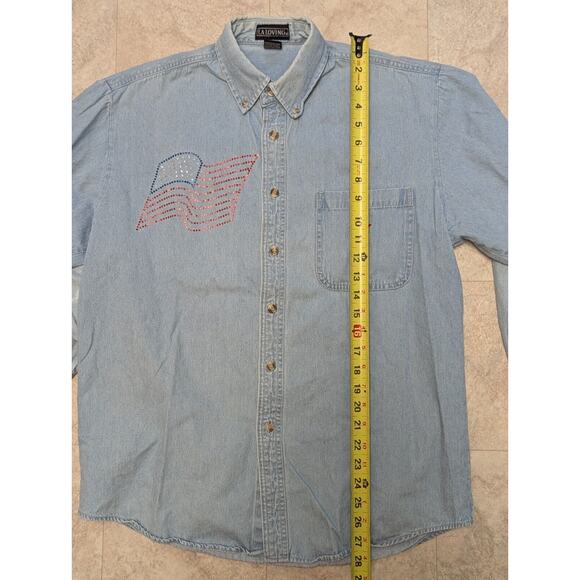 Vintage LA Loving Denim Shirt Womans Sz Medium Long Sleeve Button Down USA Flag - Picture 7 of 11